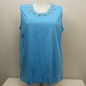 Boca Bay Women's Knit Top Solid Blue Scoop Neck Sleeveless PLUS SIZE 2X
